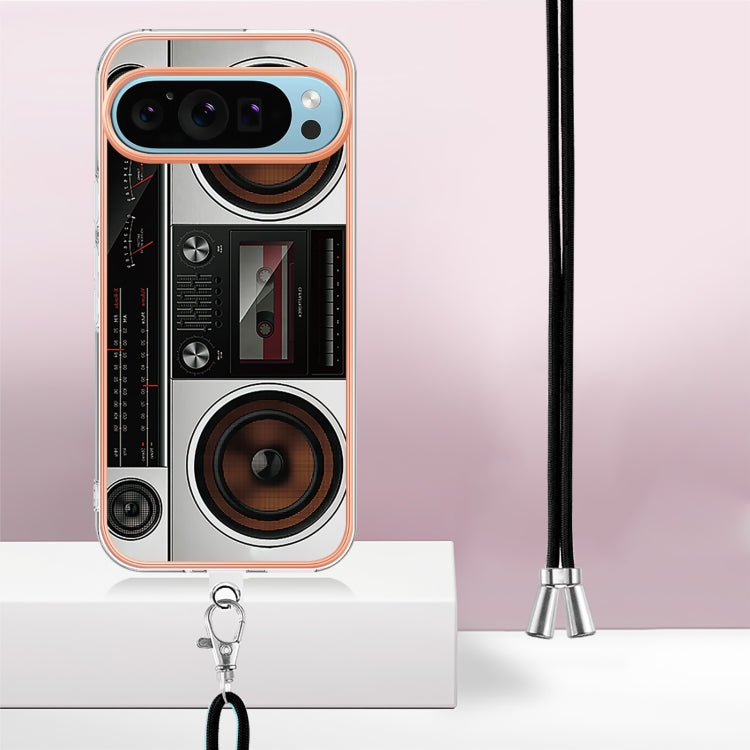 For Google Pixel 9 / 9 Pro Electroplating Dual-side IMD Phone Case with Lanyard(Retro Radio) by buy2fix