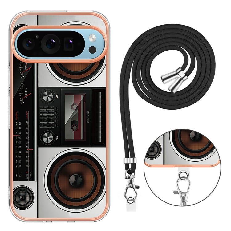 For Google Pixel 9 / 9 Pro Electroplating Dual-side IMD Phone Case with Lanyard(Retro Radio) by buy2fix