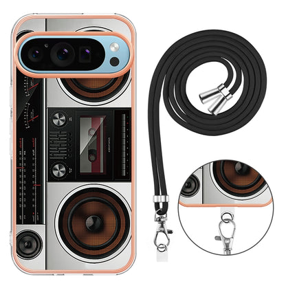 For Google Pixel 9 / 9 Pro Electroplating Dual-side IMD Phone Case with Lanyard(Retro Radio) by buy2fix