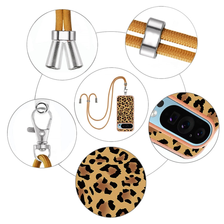 For Google Pixel 9 Pro XL Electroplating Dual-side IMD Phone Case with Lanyard(Leopard Print) by buy2fix