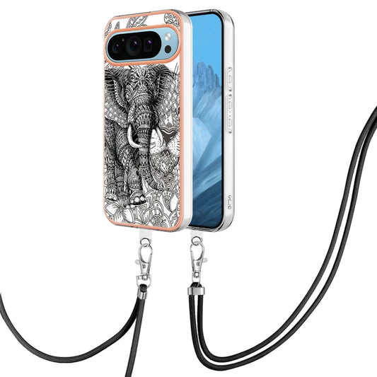For Google Pixel 9 Pro XL Electroplating Dual-side IMD Phone Case with Lanyard(Totem Elephant) by buy2fix