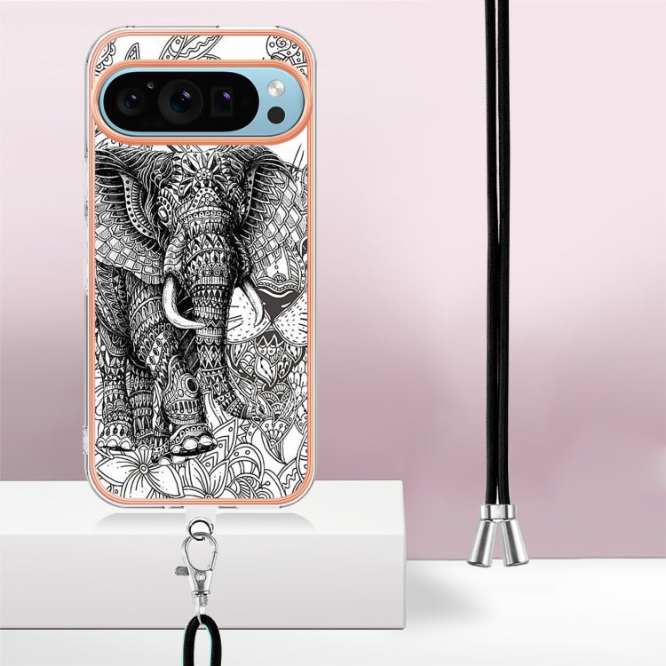 For Google Pixel 9 Pro XL Electroplating Dual-side IMD Phone Case with Lanyard(Totem Elephant) by buy2fix