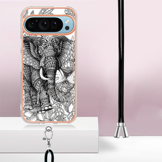 For Google Pixel 9 Pro XL Electroplating Dual-side IMD Phone Case with Lanyard(Totem Elephant) by buy2fix