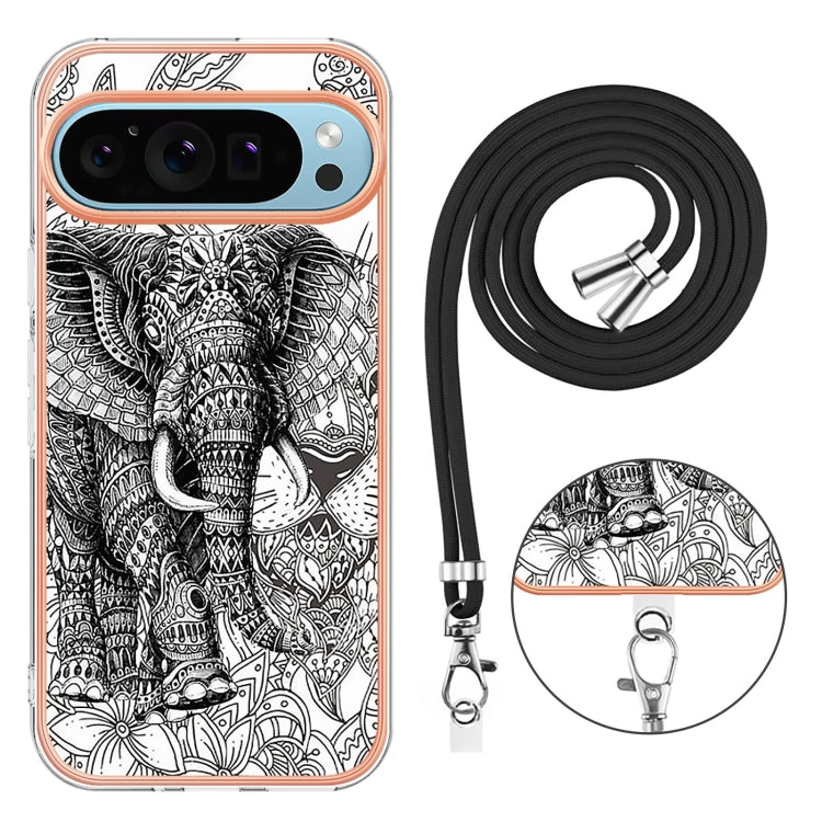 For Google Pixel 9 Pro XL Electroplating Dual-side IMD Phone Case with Lanyard(Totem Elephant) by buy2fix