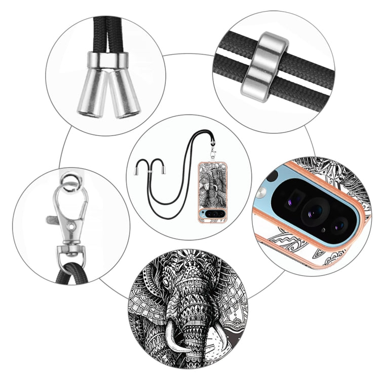 For Google Pixel 9 Pro XL Electroplating Dual-side IMD Phone Case with Lanyard(Totem Elephant) by buy2fix
