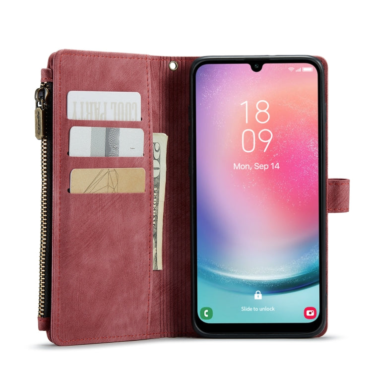 For Samsung Galaxy A24 4G CaseMe C30 Card Slots Zipper Wallet Leather Phone Case(Red) by CaseMe