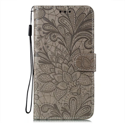 For iPhone 16 Pro Lace Flower Embossing Flip Leather Phone Case(Grey) by buy2fix