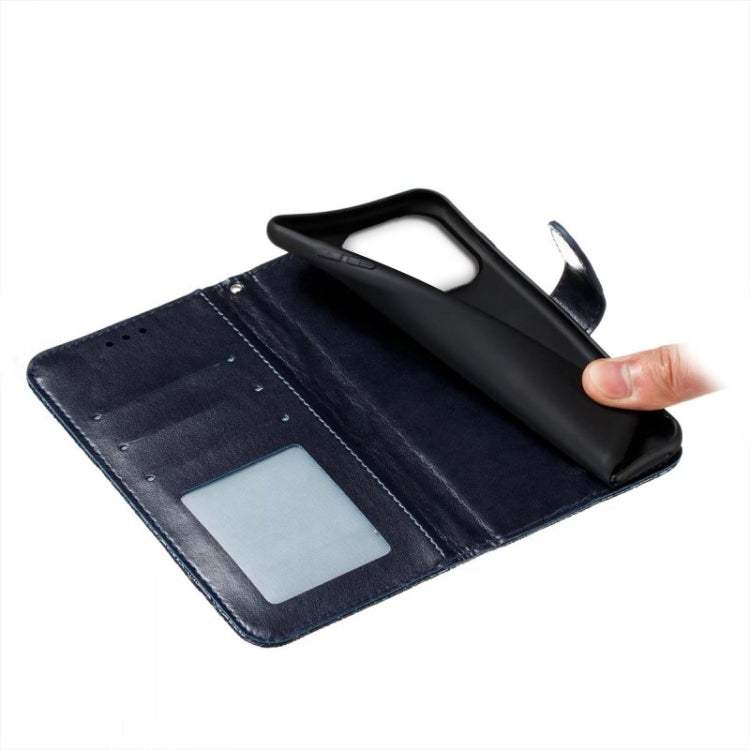 For iPhone 16 Pro Lace Flower Embossing Flip Leather Phone Case(Dark Blue) by buy2fix