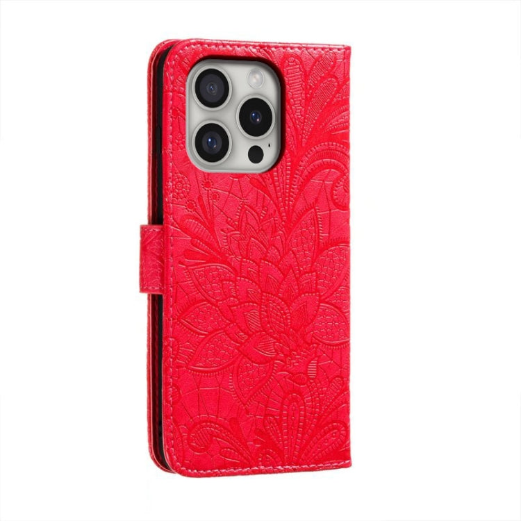 For iPhone 16 Pro Lace Flower Embossing Flip Leather Phone Case(Red) by buy2fix