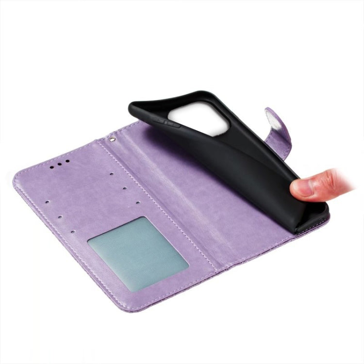 For iPhone 16 Pro Max Lace Flower Embossing Flip Leather Phone Case(Purple) by buy2fix