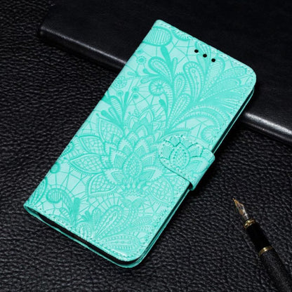 For iPhone 16 Pro Max Lace Flower Embossing Flip Leather Phone Case(Green) by buy2fix