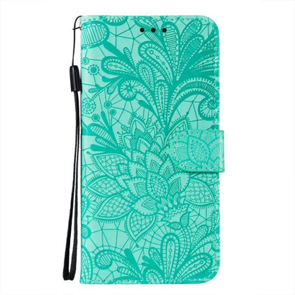 For iPhone 16 Pro Max Lace Flower Embossing Flip Leather Phone Case(Green) by buy2fix