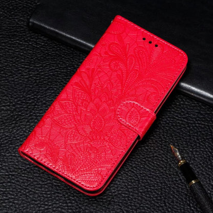 For iPhone 16 Pro Max Lace Flower Embossing Flip Leather Phone Case(Red) by buy2fix