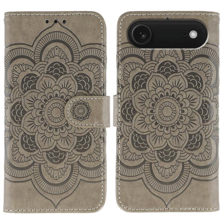 For iPhone Air Sun Mandala Embossing Leather Phone Case(Grey) - iPhone Air Cases by buy2fix | Online Shopping UK | buy2fix