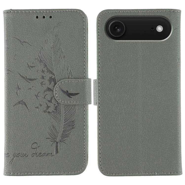 For iPhone Air Feather Pattern Litchi Texture Leather Phone Case(Gray) - iPhone Air Cases by buy2fix | Online Shopping UK | buy2fix