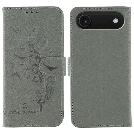 For iPhone Air Feather Pattern Litchi Texture Leather Phone Case(Gray) - iPhone Air Cases by buy2fix | Online Shopping UK | buy2fix
