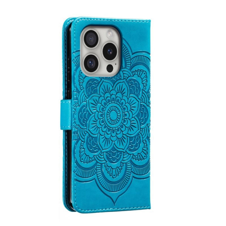For iPhone 16 Pro Mandala Embossing Pattern Horizontal Flip Leather Phone Case(Blue) by buy2fix