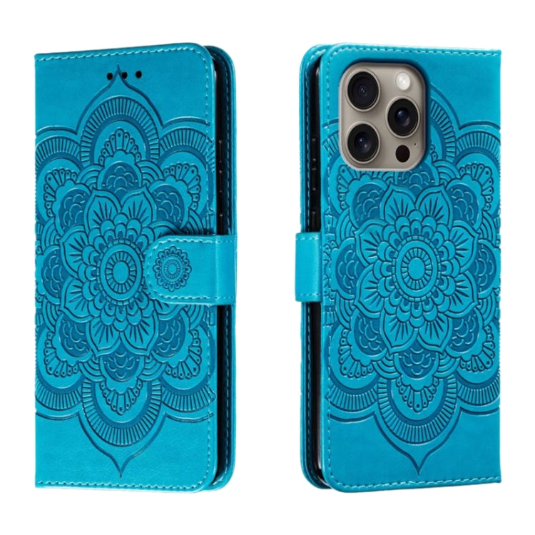 For iPhone 16 Pro Max Mandala Embossing Pattern Horizontal Flip Leather Phone Case(Blue) by buy2fix