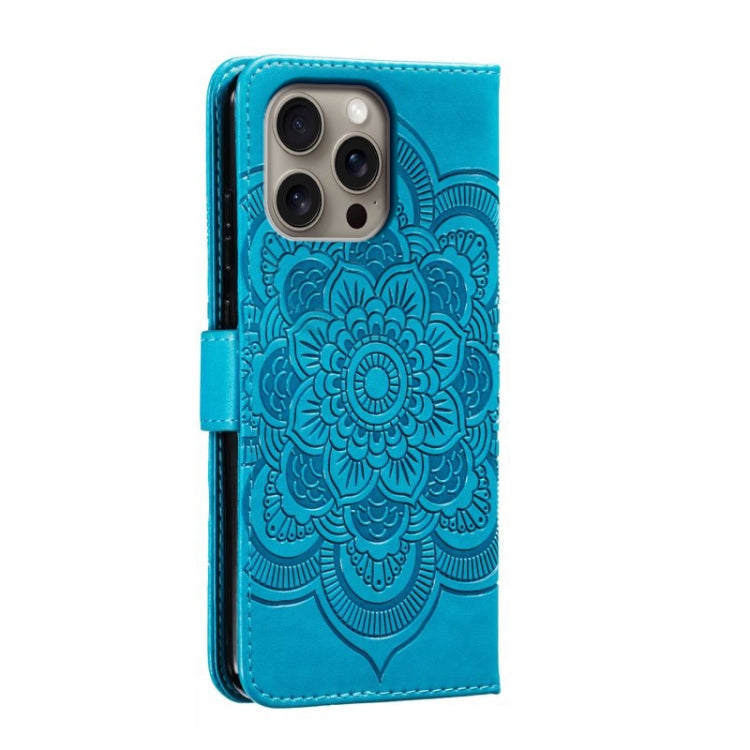 For iPhone 16 Pro Max Mandala Embossing Pattern Horizontal Flip Leather Phone Case(Blue) by buy2fix