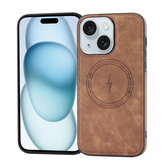 For iPhone 15 Side PU Hybrid TPU Magsafe Phone Case(Brown) - iPhone 15 Cases by buy2fix | Online Shopping UK | buy2fix