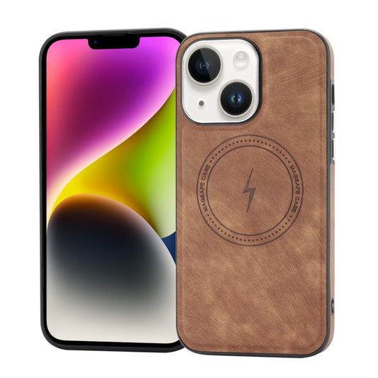 For iPhone 14 Side PU Hybrid TPU Magsafe Phone Case(Brown) - iPhone 14 Cases by buy2fix | Online Shopping UK | buy2fix