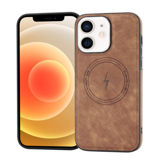For iPhone 12 Side PU Hybrid TPU Magsafe Phone Case(Brown) - iPhone 12 / 12 Pro Cases by buy2fix | Online Shopping UK | buy2fix