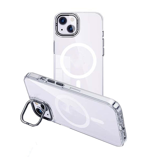For iPhone 14 MagSafe Magnetic Invisible Holder Transparent Phone Case(Silver) by buy2fix