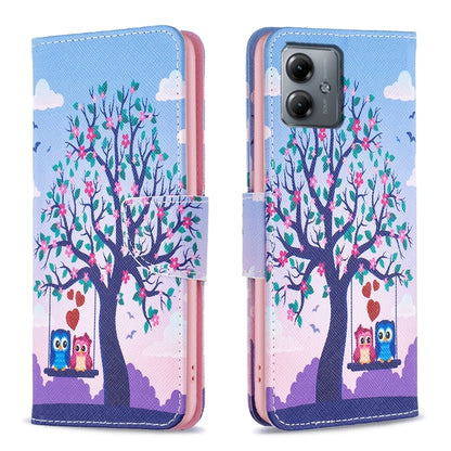 For Motorola Moto G14 4G Colored Drawing Pattern Leather Phone Case(Owl) by buy2fix