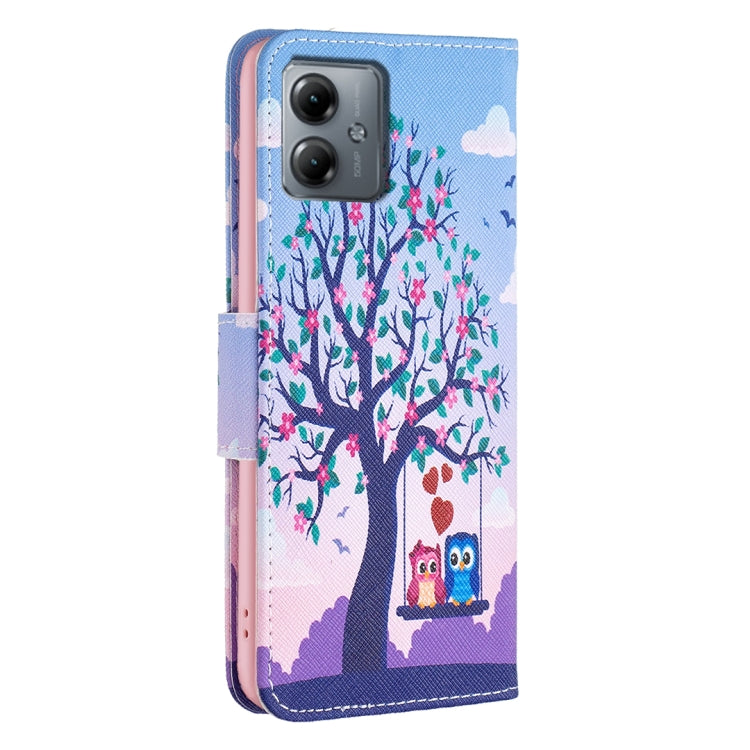 For Motorola Moto G14 4G Colored Drawing Pattern Leather Phone Case(Owl) by buy2fix