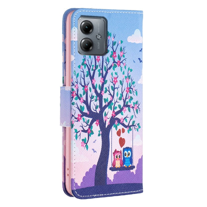 For Motorola Moto G14 4G Colored Drawing Pattern Leather Phone Case(Owl) by buy2fix
