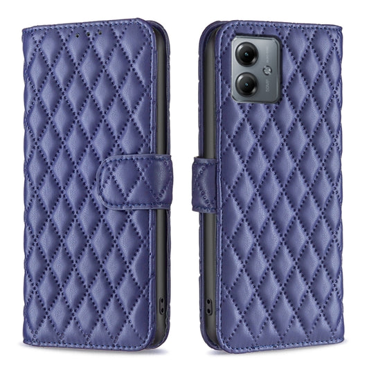 For Motorola Moto G14 4G Diamond Lattice Wallet Flip Leather Phone Case(Blue) by buy2fix