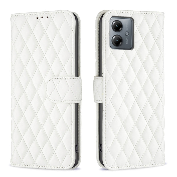 For Motorola Moto G14 4G Diamond Lattice Wallet Flip Leather Phone Case(White) by buy2fix