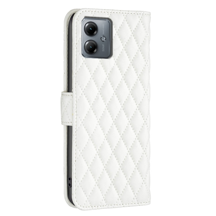 For Motorola Moto G14 4G Diamond Lattice Wallet Flip Leather Phone Case(White) by buy2fix