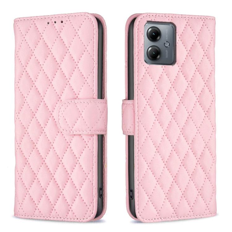 For Motorola Moto G14 4G Diamond Lattice Wallet Flip Leather Phone Case(Pink) by buy2fix