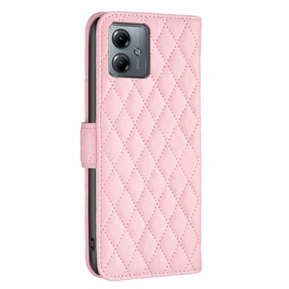 For Motorola Moto G14 4G Diamond Lattice Wallet Flip Leather Phone Case(Pink) by buy2fix