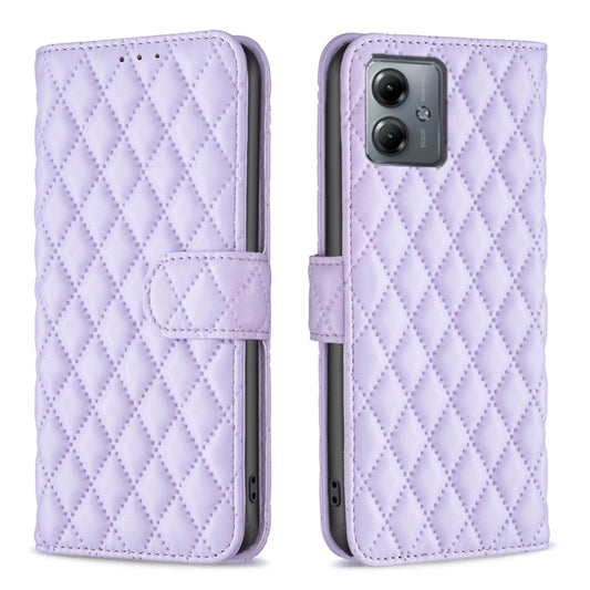 For Motorola Moto G14 4G Diamond Lattice Wallet Flip Leather Phone Case(Purple) by buy2fix