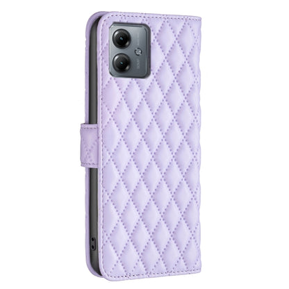 For Motorola Moto G14 4G Diamond Lattice Wallet Flip Leather Phone Case(Purple) by buy2fix