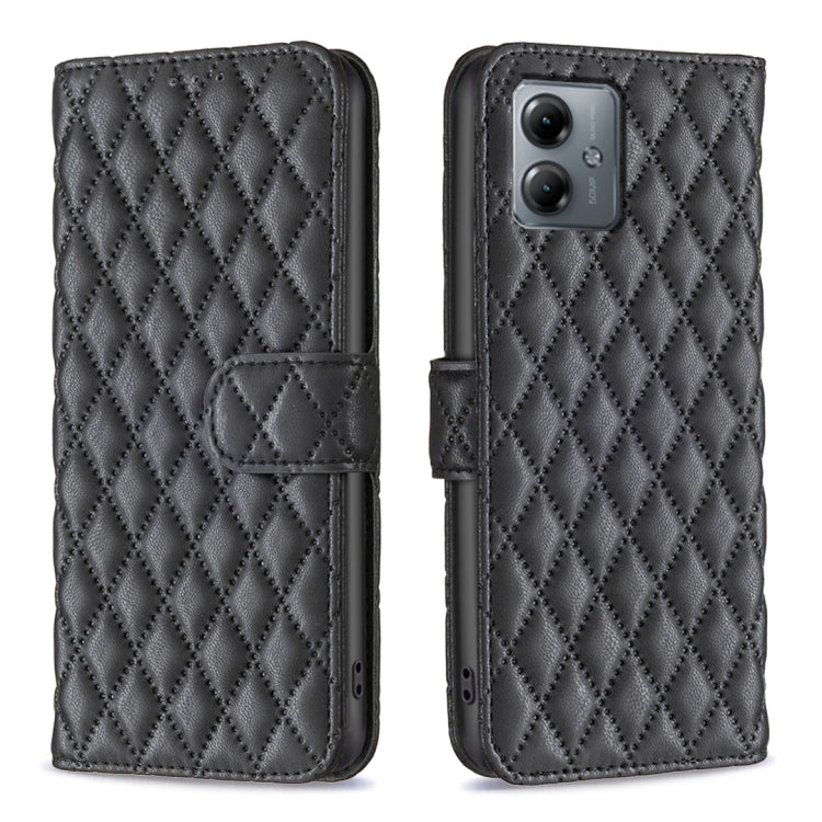 For Motorola Moto G14 4G Diamond Lattice Wallet Flip Leather Phone Case(Black) by buy2fix