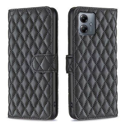 For Motorola Moto G14 4G Diamond Lattice Wallet Flip Leather Phone Case(Black) by buy2fix