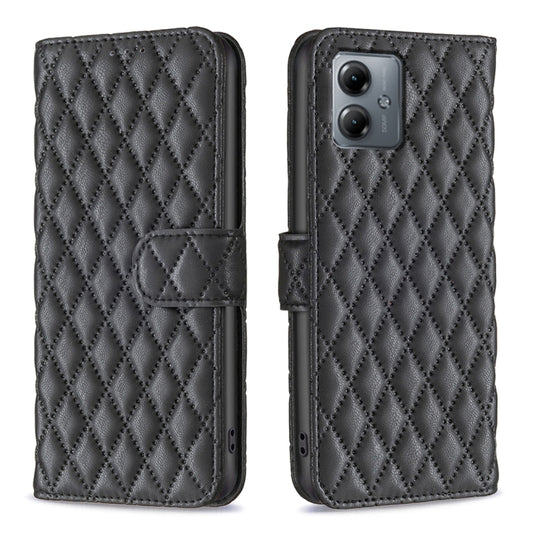 For Motorola Moto G14 4G Diamond Lattice Wallet Flip Leather Phone Case(Black) by buy2fix