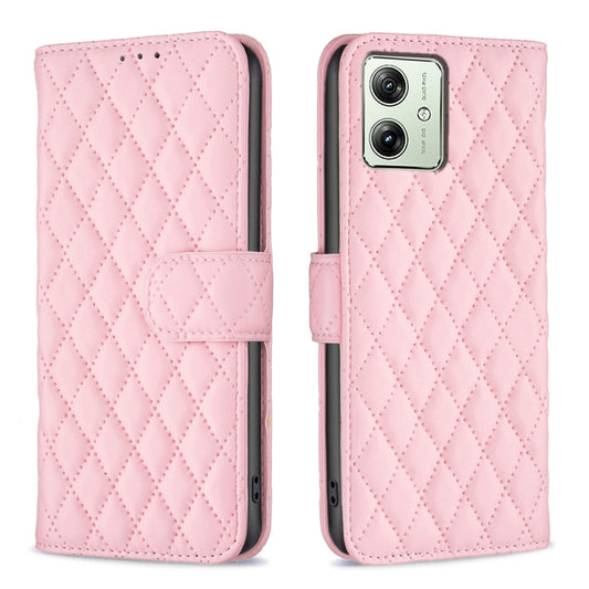 For Motorola Moto G54 5G EU Edition Diamond Lattice Wallet Flip Leather Phone Case(Pink) by buy2fix