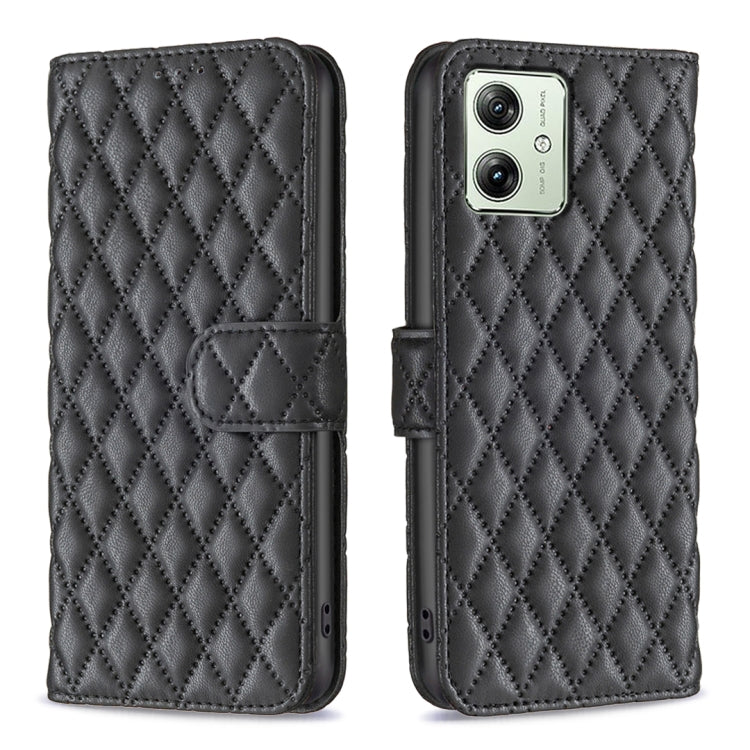 For Motorola Moto G54 5G EU Edition Diamond Lattice Wallet Flip Leather Phone Case(Black) by buy2fix