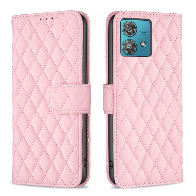 For Motorola Edge 40 Neo Diamond Lattice Wallet Flip Leather Phone Case(Pink) by buy2fix