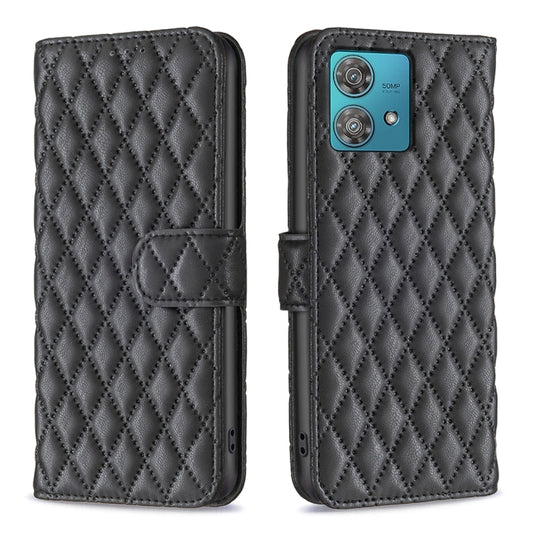 For Motorola Edge 40 Neo Diamond Lattice Wallet Flip Leather Phone Case(Black) by buy2fix
