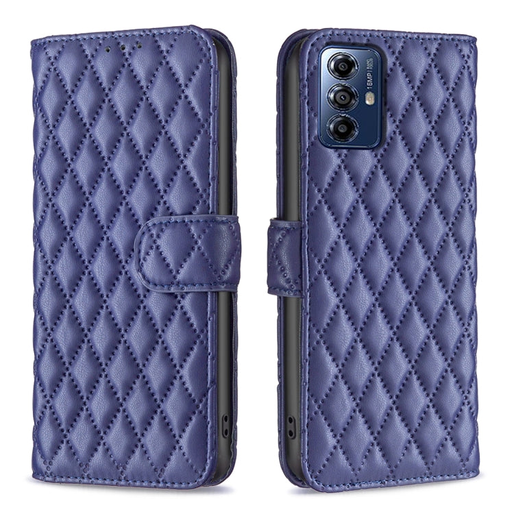 For Motorola Moto G Play 2024 Diamond Lattice Wallet Flip Leather Phone Case(Blue) by buy2fix