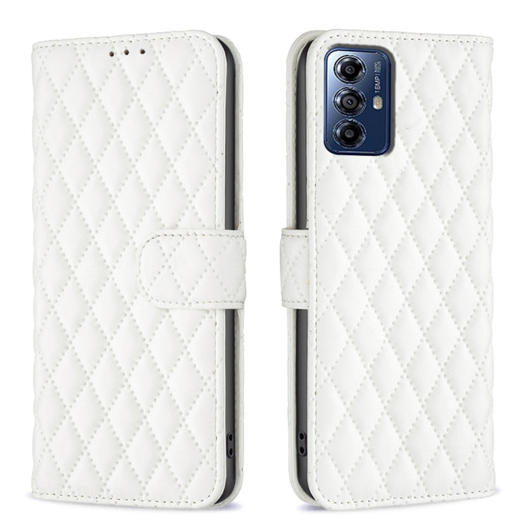 For Motorola Moto G Play 2024 Diamond Lattice Wallet Flip Leather Phone Case(White) by buy2fix