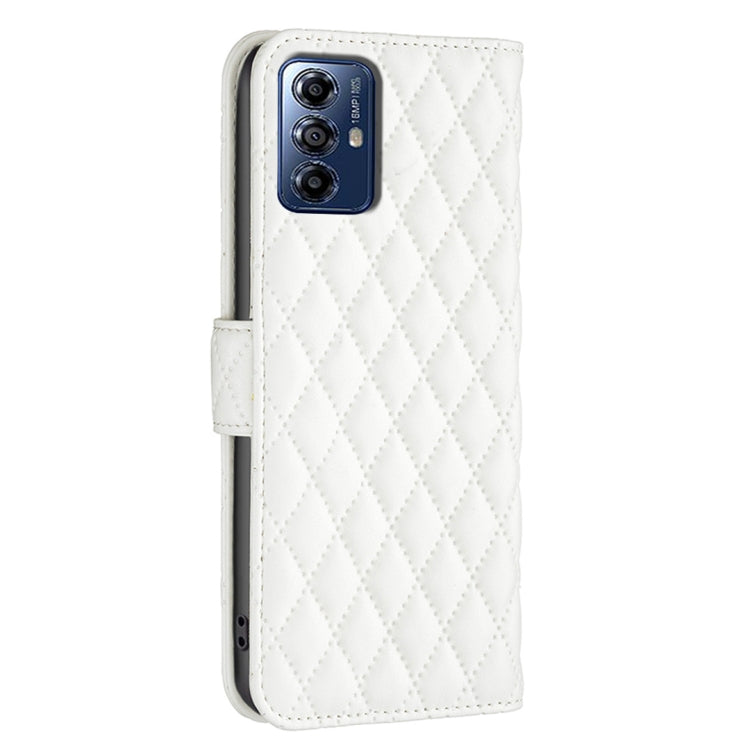 For Motorola Moto G Play 2024 Diamond Lattice Wallet Flip Leather Phone Case(White) by buy2fix