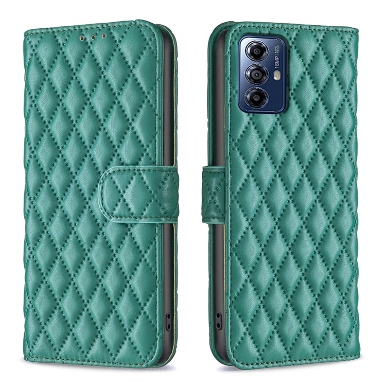 For Motorola Moto G Play 2024 Diamond Lattice Wallet Flip Leather Phone Case(Green) by buy2fix