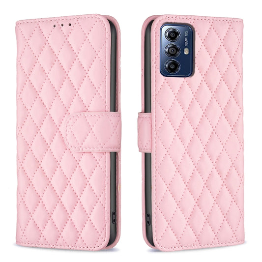 For Motorola Moto G Play 2024 Diamond Lattice Wallet Flip Leather Phone Case(Pink) by buy2fix