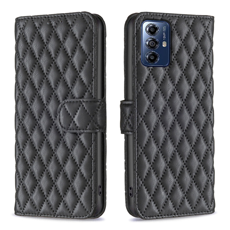 For Motorola Moto G Play 2024 Diamond Lattice Wallet Flip Leather Phone Case(Black) by buy2fix